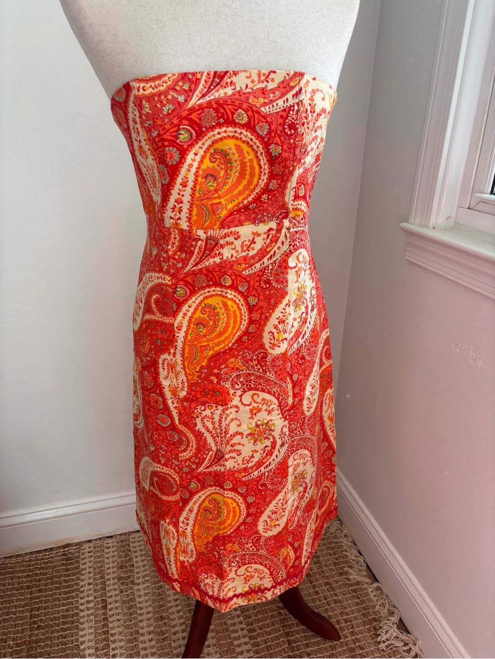 Moda International Paisley Strapless Dress Size 6 Orange Pink Garden Tea Y2K
